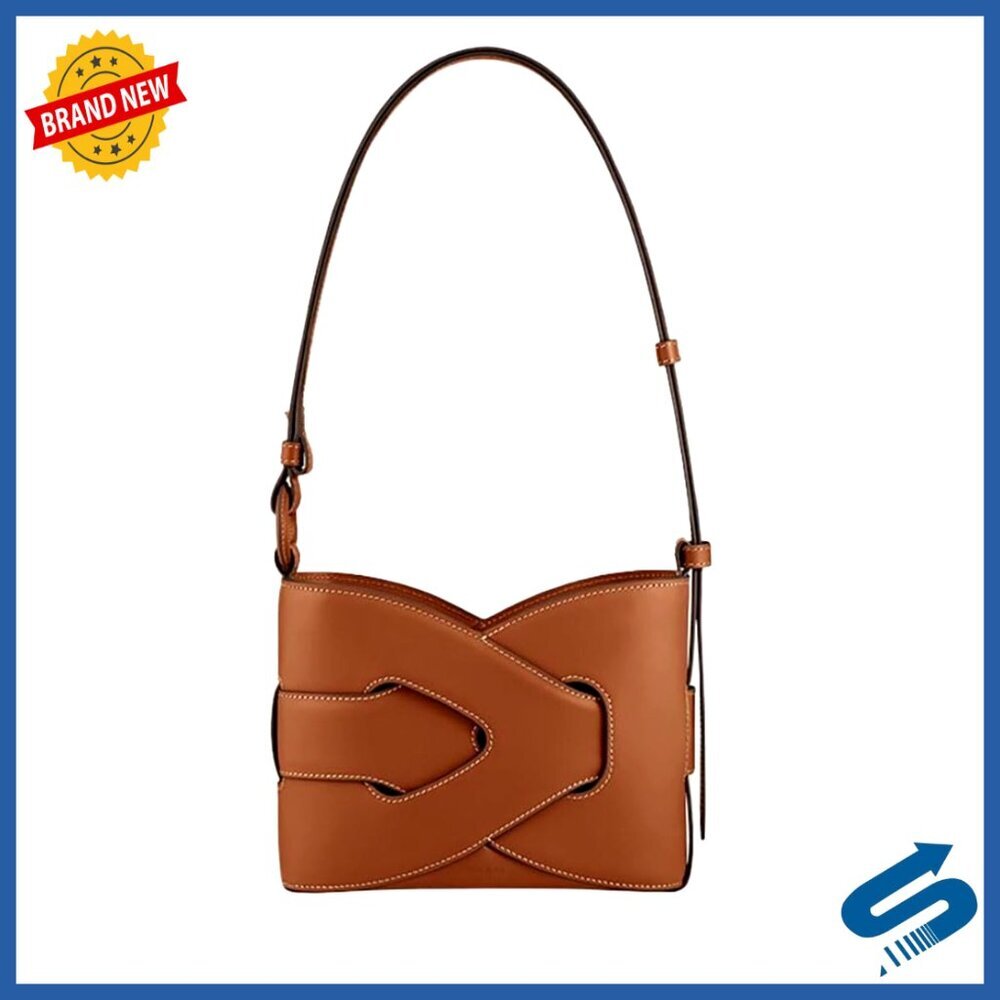 Genuine Leather Crossbody Bag with Geometric Woven Pattern, Adjustable Strap